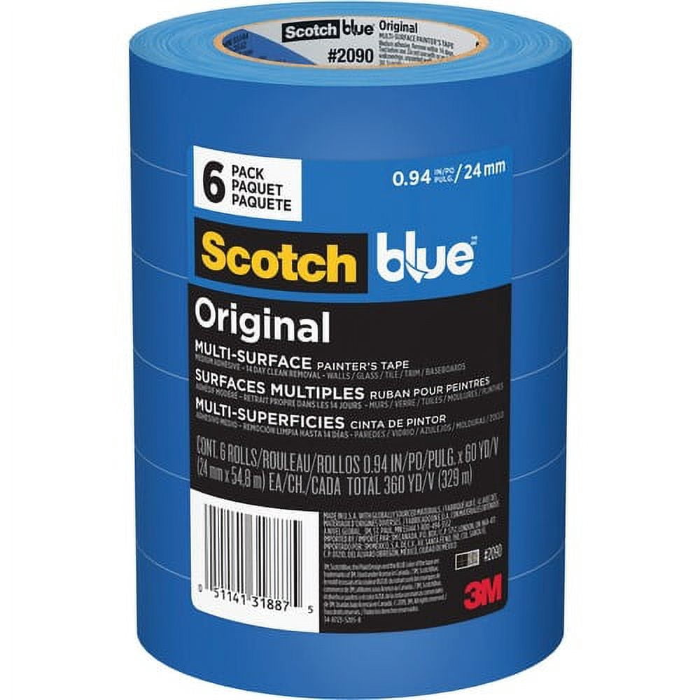 ScotchBlue Multi-Surface Painter's Tape - 60 yd Length x 0.94" Width - Paper - 6 / Pack - Blue | Bundle of 2 Packs