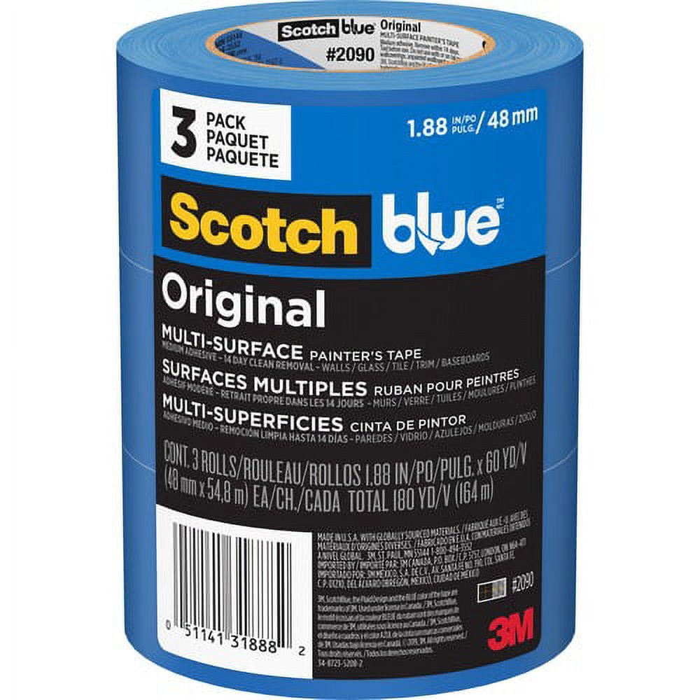 ScotchBlue Multi-Surface Painter's Tape - 60 yd Length x 1.88" Width - Paper - 3 / Pack - Blue | Bundle of 5 Packs