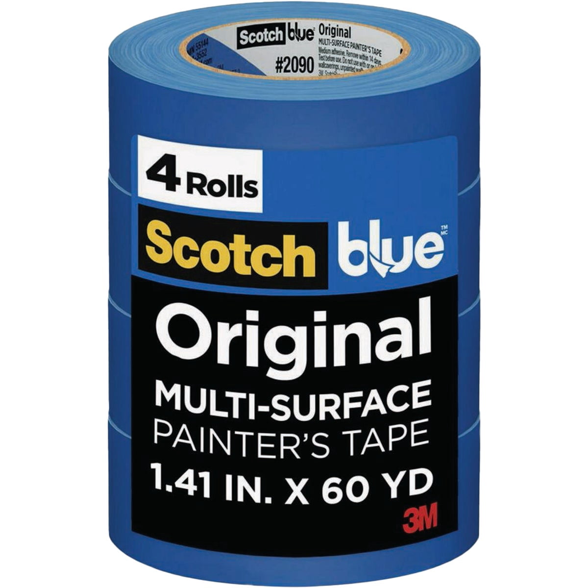 ScotchBlue Original Multi-Surface Painters Tape, 1.5 Inch Wide 1.41 In. x 60 Yds 4 Rolls, Blue Paint Tape Protects Surfaces and Removes Easily, Masking Tape for Indoor and Outdoor Use 2090-36EP4
