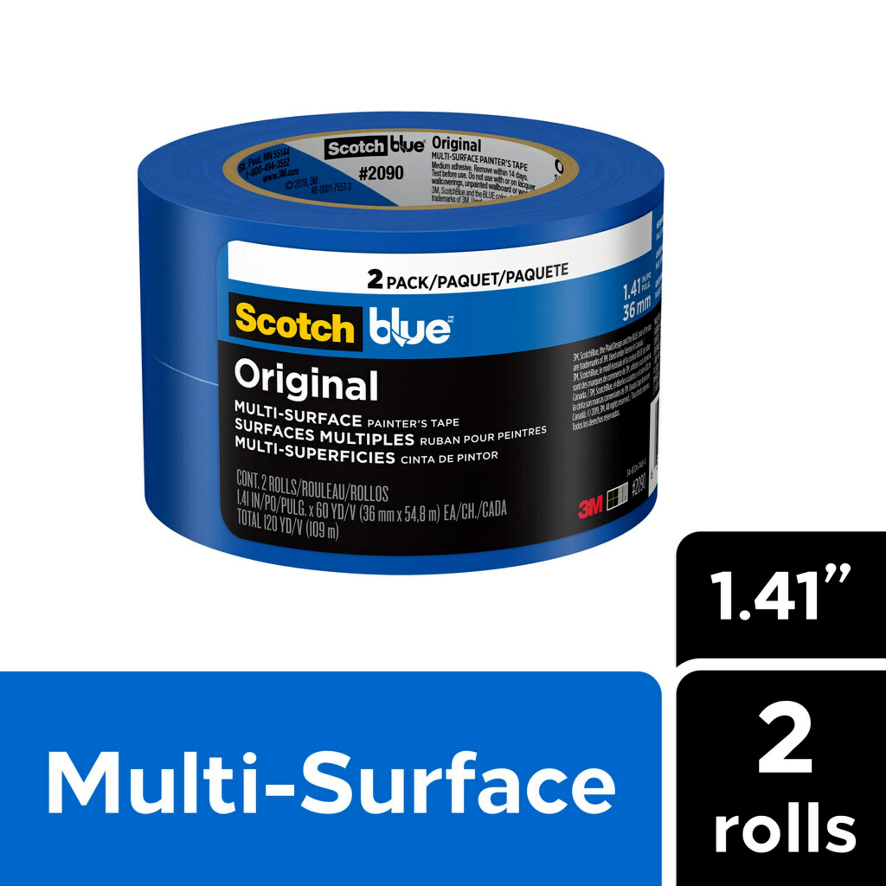 ScotchBlue Original Painter's Tape, Blue, 1.41 in x 60 yd, 2 Rolls