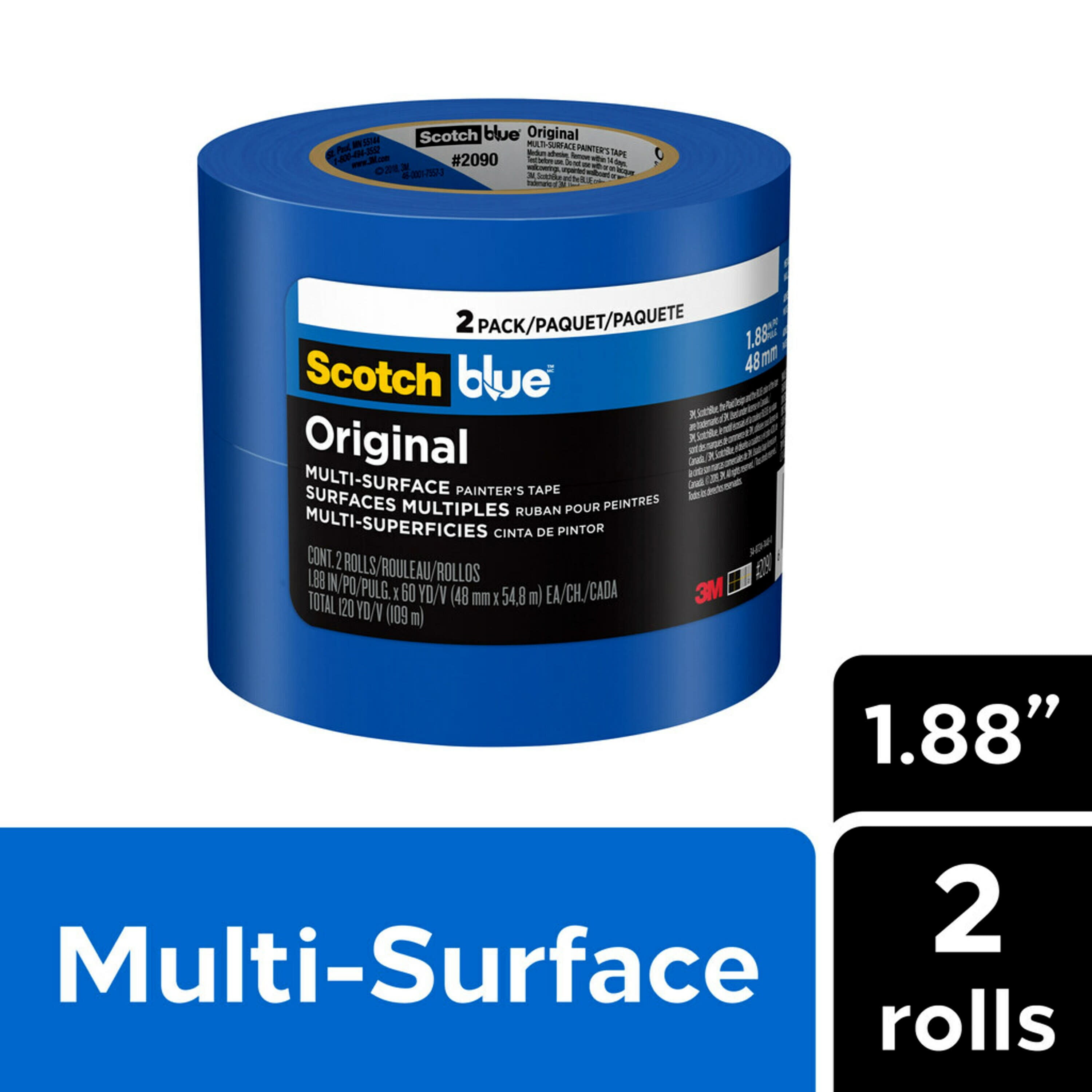 Generic Blue Painters Tape,3 Rolls 1.88Ã—55 Yards (165