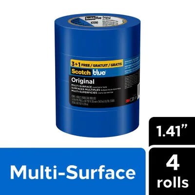 ScotchBlue Original Painter's Tape 2090-36NC4-P, 1.41 In X 60 Yd (36mmX 54,8M), 4 Rolls/Pack, Buy Three Get One Free