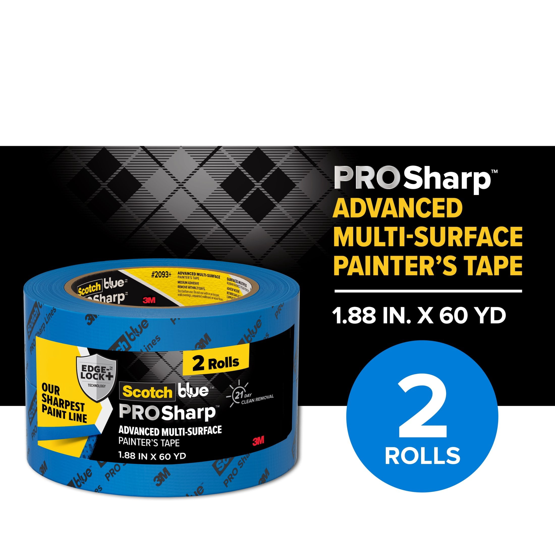 ScotchBlue PROSharp Painter's Tape, Blue, 1.88 in x 60 yd, 2 Rolls