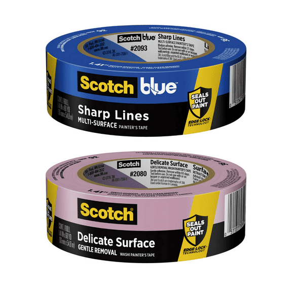 ScotchBlue Painters Tape, 2 Rolls Bundle, Includes 1 Roll of Sharp Lines 1.41 in x 60 yd, and 1 Roll of Delicate Surface 1.41 in x 60 yd
