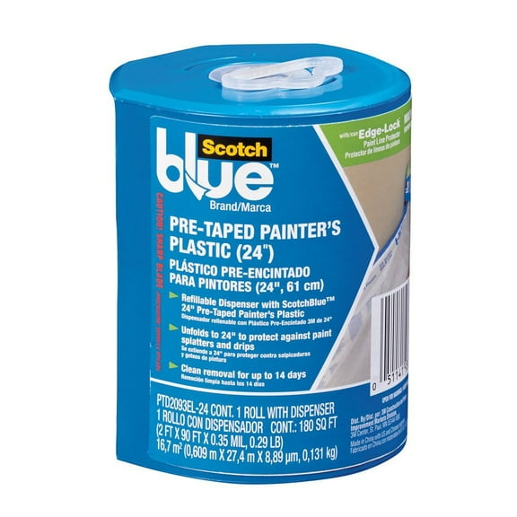 ScotchBlue Pre-taped Painter's Plastic, Unfolds to 24-Inches by 36-Yard - PTD2093EL-24