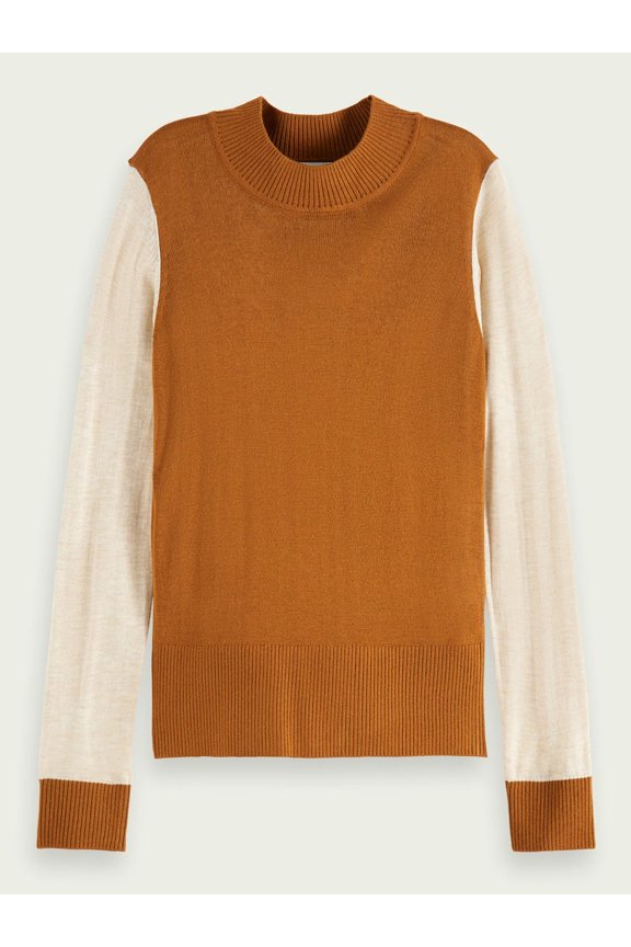 ScotchSoda Color-Block High Neck Knit Top