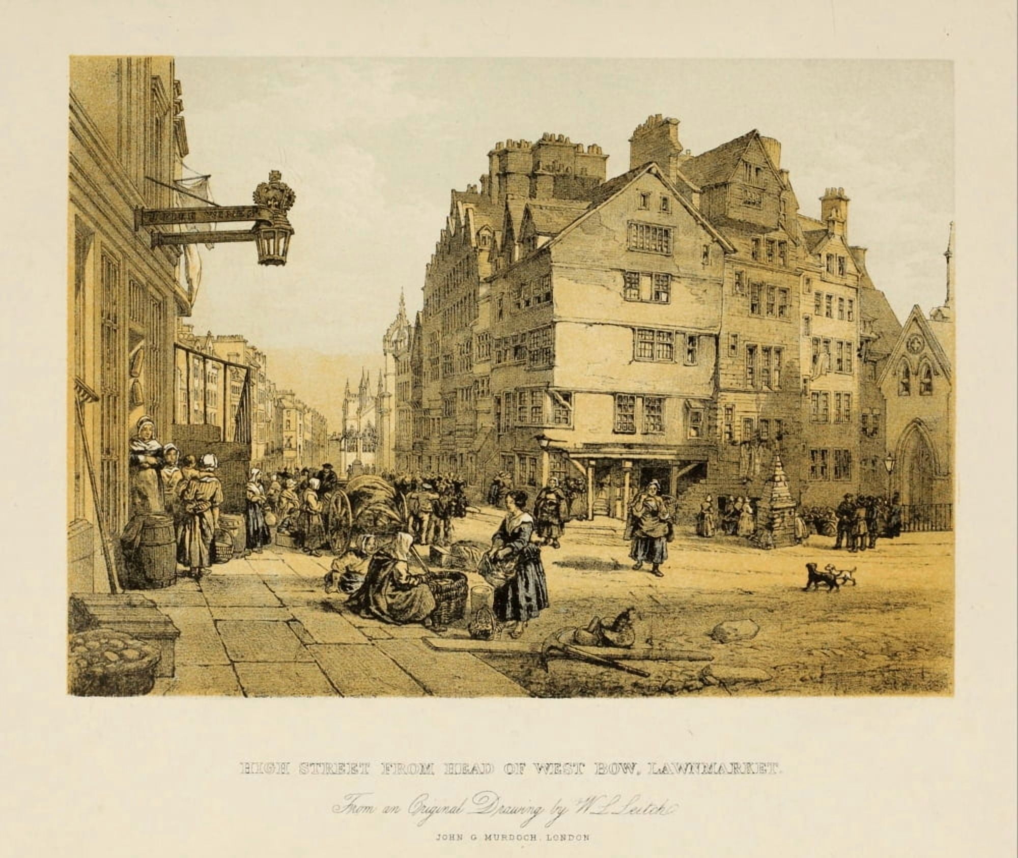 Scotland 1840 High Street Lawnmarket Canvas Art - William L Leitch (24 x 36)