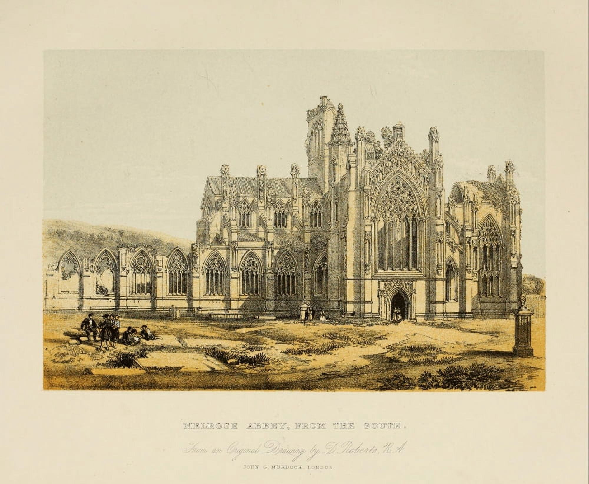 Scotland 1840 Melrose Abbey Canvas Art - David Roberts (18 x 24)