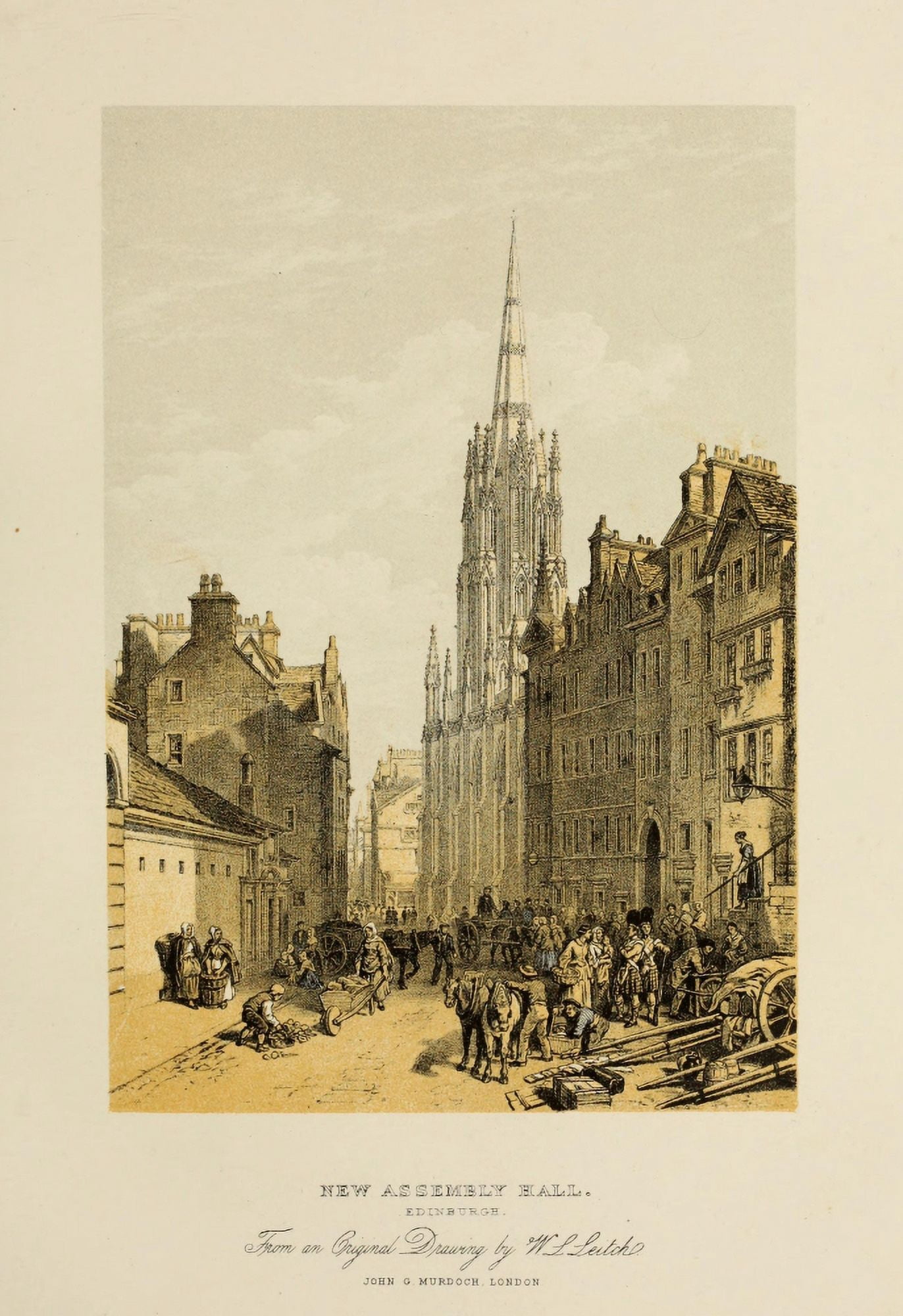 Scotland 1840 New Assembly Hall Edinburgh Canvas Art - William L Leitch (18 x 24)
