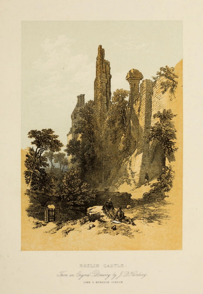 Scotland 1840 Roslin Castle Canvas Art - James Duffield Harding (24 x 36)