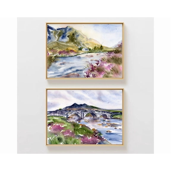 Scotland Art Isle Of Skye Scottish Highlands Landscape Heater Prints, Set 2, Stretched Canvas