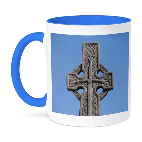 3dRose, Scotland, Edinburgh, stone Celtic cross - EU36 CMI0157 - Cindy Miller Hopkins, 15oz Two-Tone Blue Mug