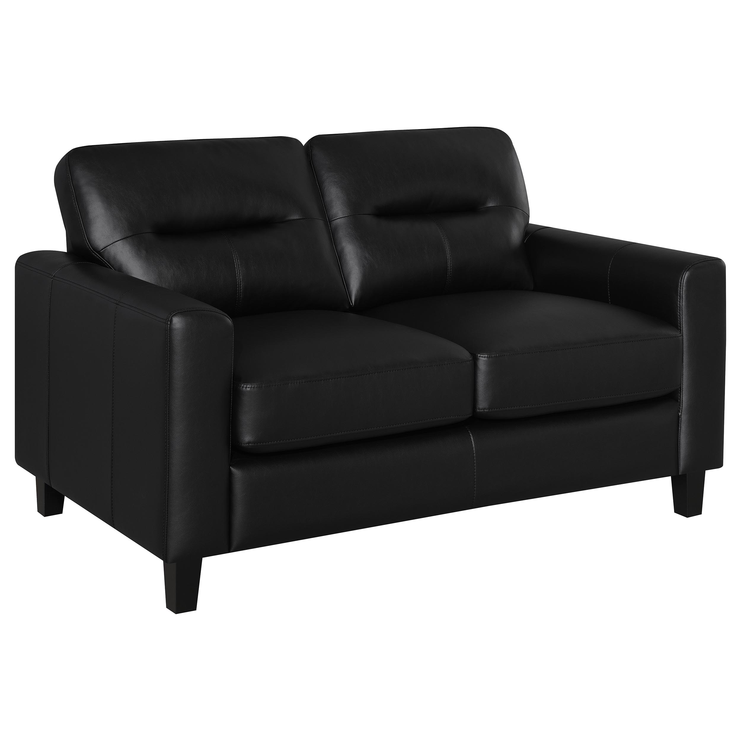 Coaster Scotland Faux Leather Upholstered Track Arm Loveseat in Black