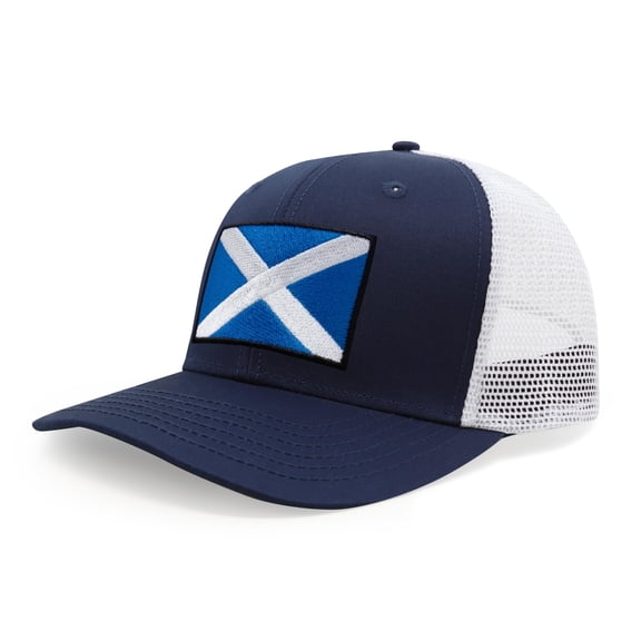 Scotland Flag Hat for Men and Women - Snapback Trucker Baseball Cap by International Tie (Navy White)