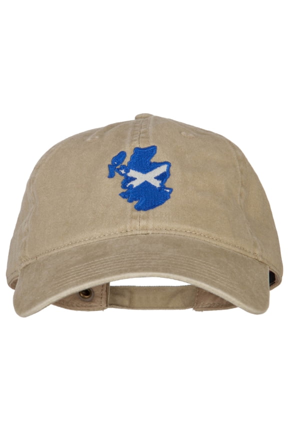Scotland Flag Map Embroidered Washed Cotton Twill Cap - Khaki OSFM