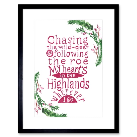 Scotland Hand Lettering Heart Highlands Burns Framed Wall Art Print
