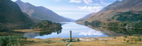 Scotland Highlands Loch Shiel Glenfinnan Monument Reflection of cloud in the lake Canvas Art - Panoramic Images (36 x 12)