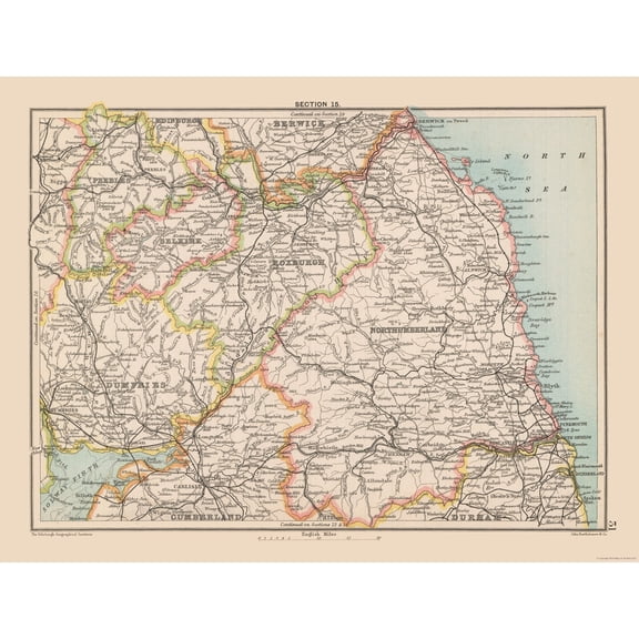 Historic Map - Scotland Ireland Eastern - Bartholomew 1892 - 30.22 x 23 - Vintage Wall Art