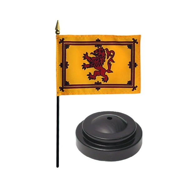 Scotland Lion Desk Flag with Base; American Made Rayon 4x6 inch Miniature Table Set Includes One Small Mini Country Stick Flags and One Black Stand (Scotland Lion Desk Flag and Base)