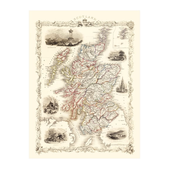 Scotland Map, 1851 Vintage Map of Scotland History Wall Decor Gift, Old Scotland Map - 18" x 24" Unframed Print