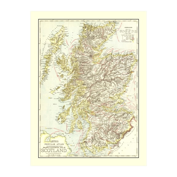 Scotland Map, 1883 Vintage Map of Scotland History Wall Decor Gift, Old Scotland Map - 18" x 24" Unframed Print