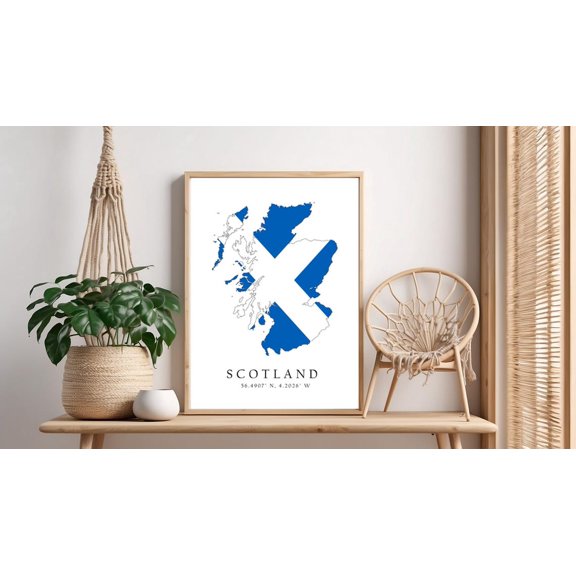 Scotland Map Coordinates Wall Art Decor Unframed Paper Print