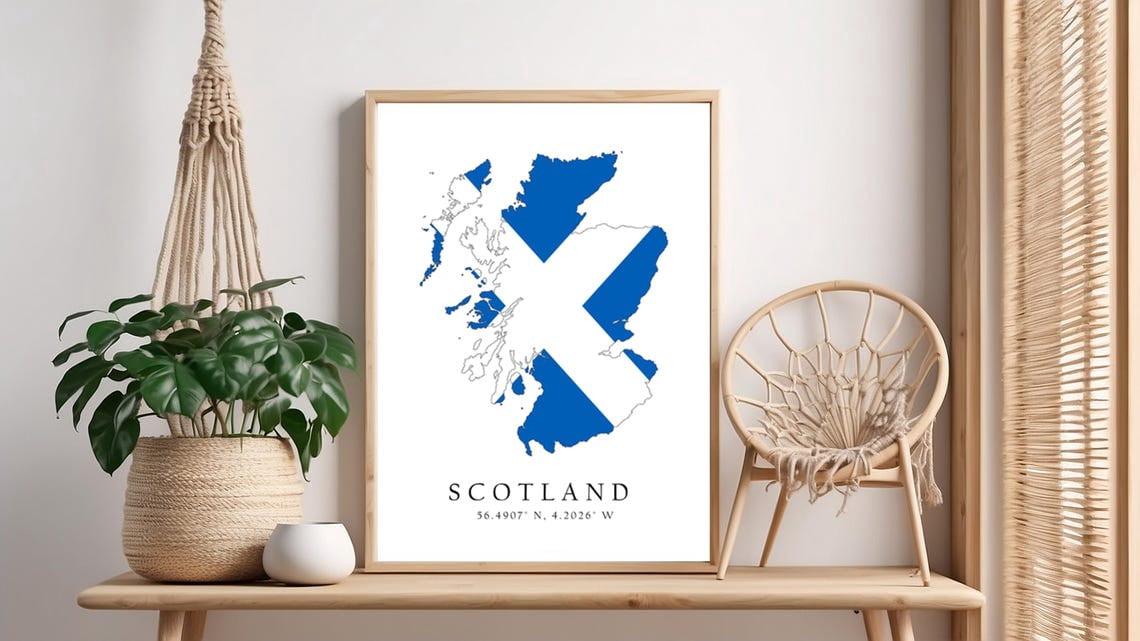 Sw Scotland Map Scotland Map Saltire Flag Latitude Longitude Coordinates Home Decor ...