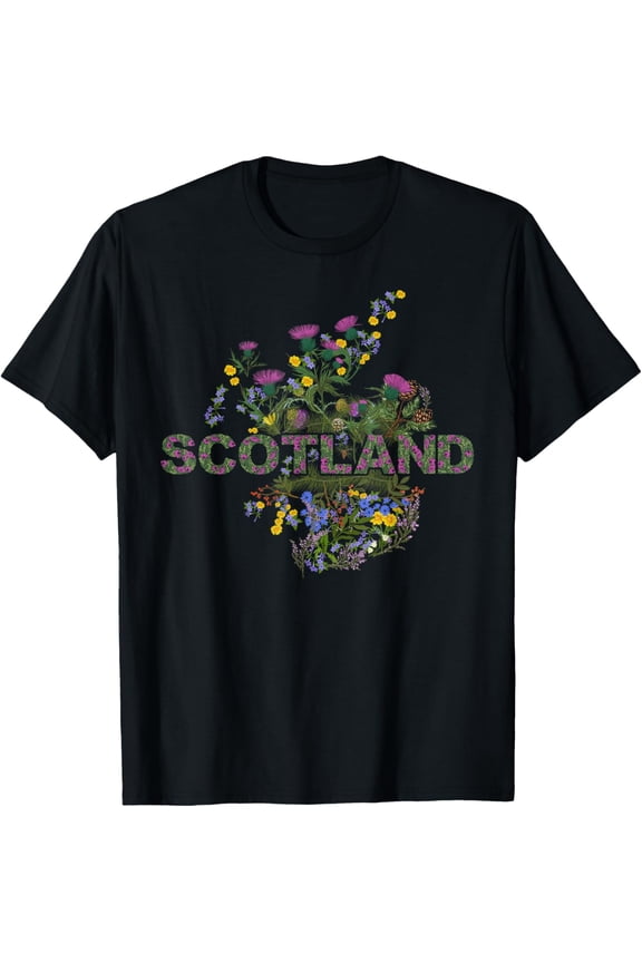 Scotland Map - Scottish Highland Botanicals Nature Souvenir T-Shirt men and women can wear, black, white, gifts