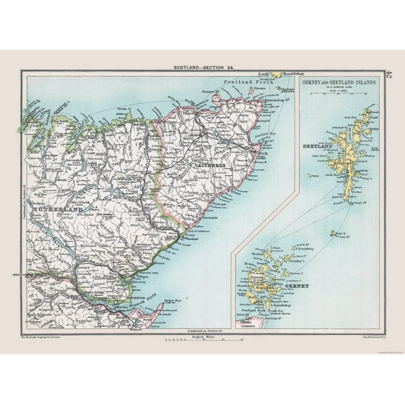 Historic Map - Scotland Northern - Bartholomew 1892 - 30.58 x 23 - Vintage Wall Art