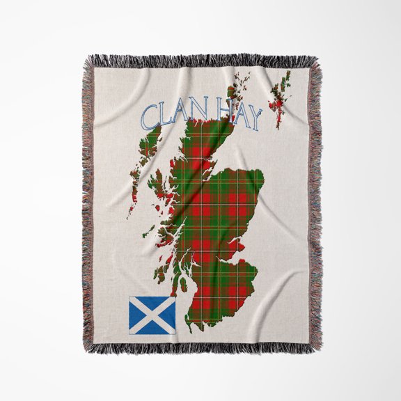 Scotland Outline With The Hay Clan Family Tartan., Woven Blanket