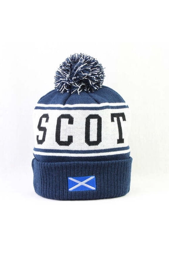 Scotland Pom Pom Ski Acrylic Winter Beanie Hat, Blue, 1 Count