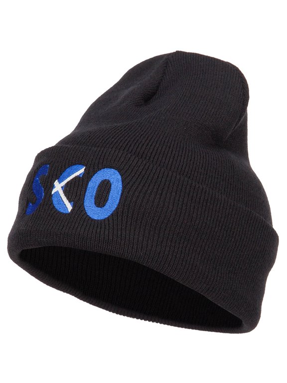 Scotland SCO Flag Embroidered Long Beanie - Black OSFM