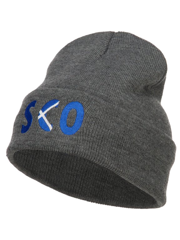 Scotland SCO Flag Embroidered Long Beanie - Dk Grey OSFM