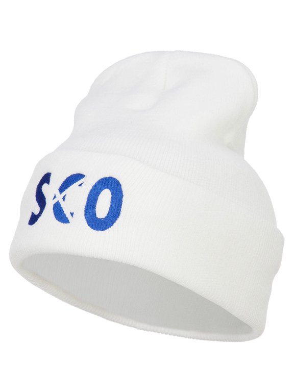 Scotland SCO Flag Embroidered Long Beanie - White OSFM