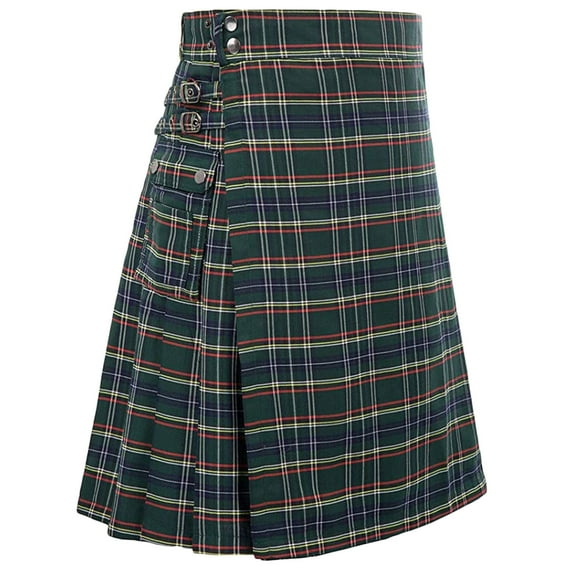 Scotland Skirts with Pocket for Mens Trendy Vintage Pleated Skirts Gothic Scottish Skirt Holiday Festival Plaid Skirt