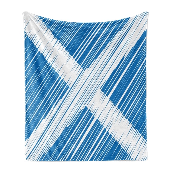 Scotland Soft Flannel Fleece Blanket, National Scottish Flag the Saltire European Diagonal Streaks Drawn by Hand, Cozy Plush for Indoor and Outdoor Use, 50" x 60", Cobalt Blue White, by Ambesonne