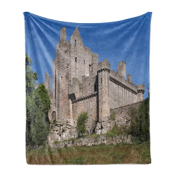 Scotland Soft Flannel Fleece Throw Blanket, Craigmillar Castle in Edinburgh Heritage Architecture Attraction Medieval, Cozy Plush for Indoor and Outdoor Use, 70" x 90", Multicolor, by Ambesonne