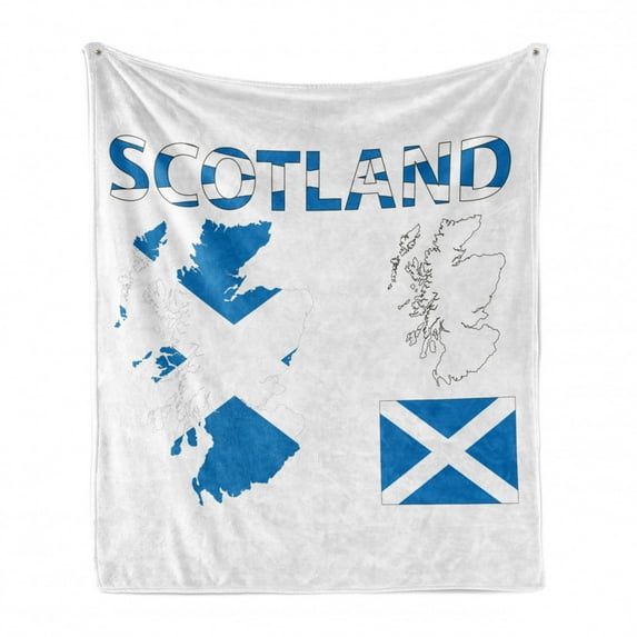 Scotland Soft Flannel Fleece Throw Blanket, Map of Scotland Country Culture Celtic European British National Print, Cozy Plush for Indoor and Outdoor Use, 50" x 60", Cobalt Blue White, by Ambesonne