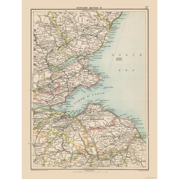 Historic Map - Scotland Southeast - Bartholomew 1892 - 23 x 30.37 - Vintage Wall Art