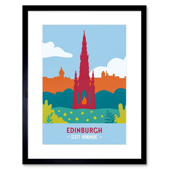 Scotland Travel Edinburgh Scott Monument Retro Framed Wall Art Print