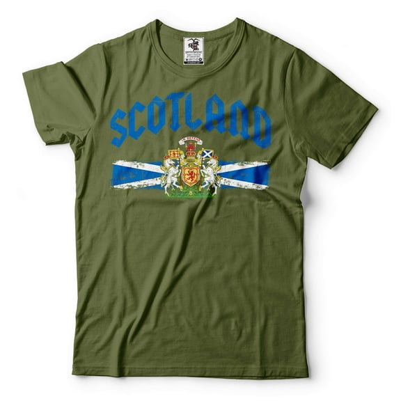 Scotland Unisex Shirt Scotland Patriotic Country Logo Flag Shirt Scotland Text Tee (Large Military Green)
