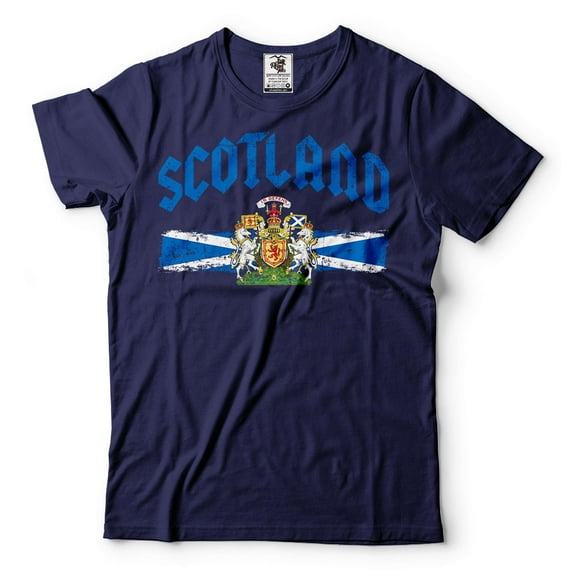 Scotland Unisex Shirt Scotland Patriotic Country Logo Flag Shirt Scotland Text Tee (Large Navy Blue)