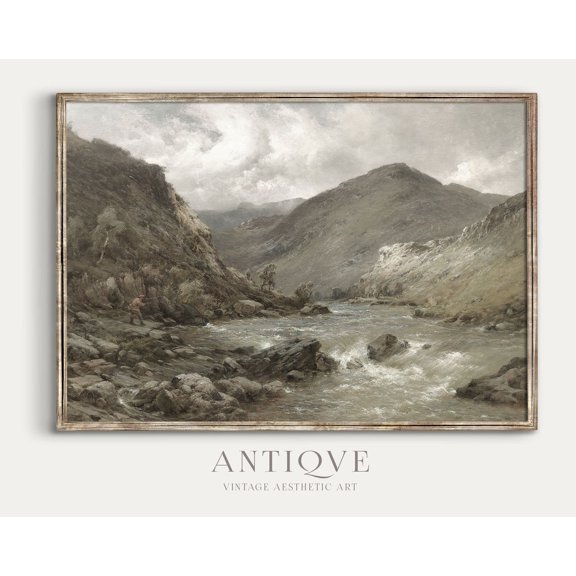 Scotland Vintage Landscape, Balmoral Fisherman, Scotland Home Decor,Rustic Landscape With Man Fishing,746 Home Decor, 8x12 UNFRAMED