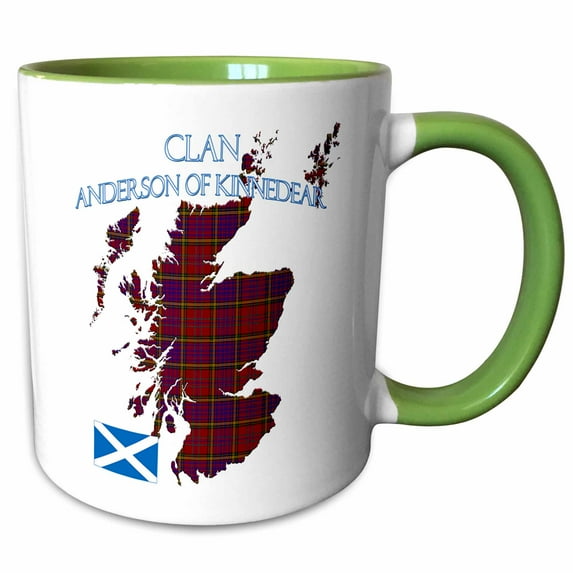 3drose, Scotland with the Anderson of Kinnedear Red Clan Family Tartan., 11oz Two-tone Green Mug