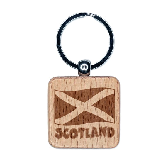 Scotland with Waving Flag Cute Square Keychain Charm Tag - Engraved Wood