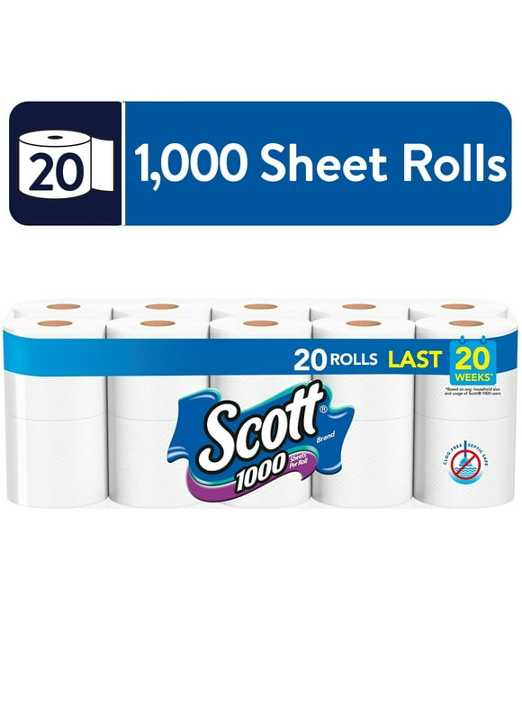 Scott 1,000 Toilet Paper, 20 Rolls, 1,000 Sheets per Roll