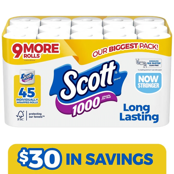 Scott 1000 1-Ply Toilet Paper 45 rolls