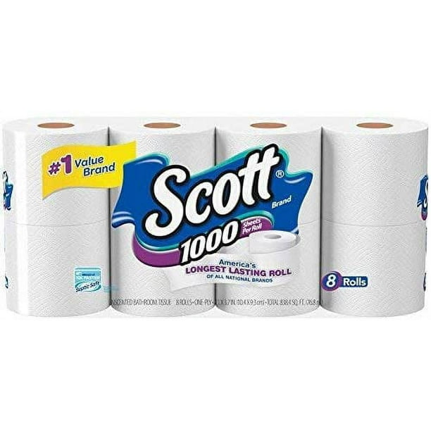 Scott 1000 Sheets Per Roll, 8 Toilet Paper Rolls, Bath Tissue