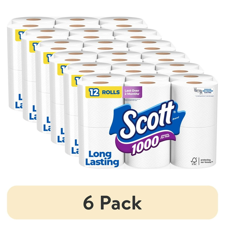 (6 pack) Scott 1000 Toilet Paper, 12 Rolls, 1,000 Sheets per Roll (12,000  Total)