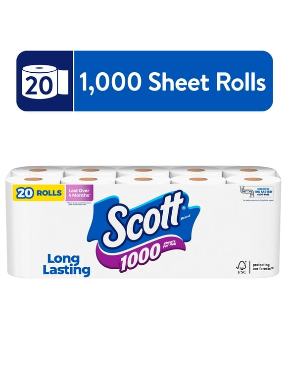 Scott 1000 Toilet Paper, 20 Rolls, 1,000 Sheets Per Roll